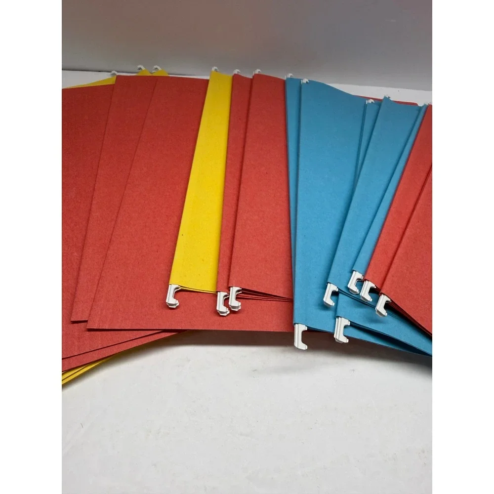 Lot of 19 Hanging File Folders Letter Size Red Yellow Blue with Tabs and Inserts